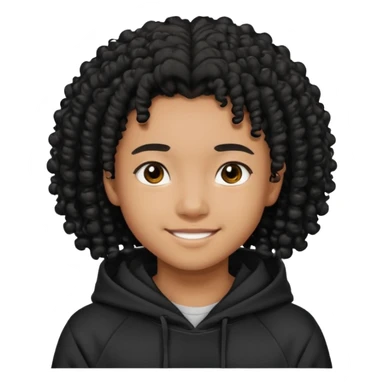 blasian teenager wearing a hoodie with black curly hair sticker