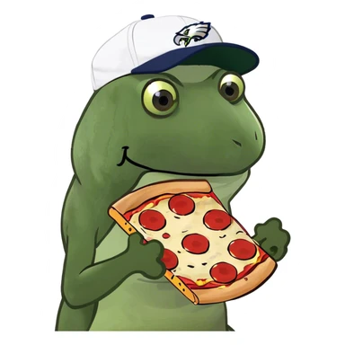 Eagles football fan holding a slice of pizza sticker