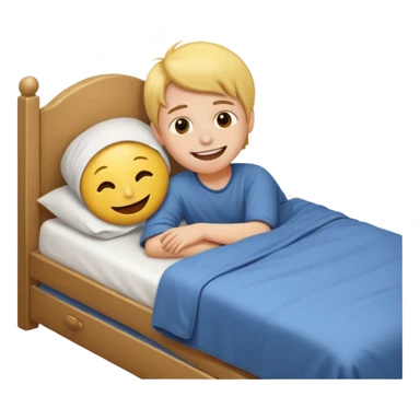 emoji- of a smiley boy getting up from a bed sticker
