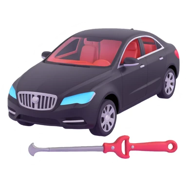 luxury car with dent repair tools like a lever and small hammer, elegant and modern sticker