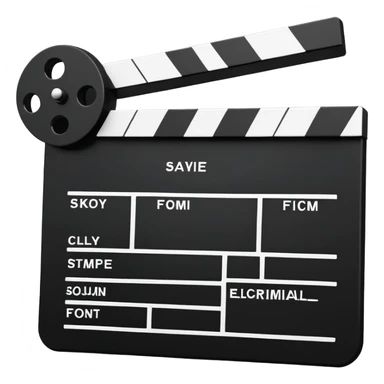 simplified film clapperboard, basic geometric shapes only, essential features sticker