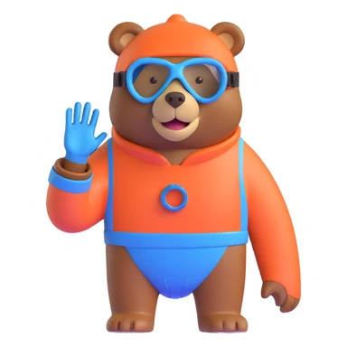 cartoon brown bear in snorkeling gear, mask and snorkel sticker