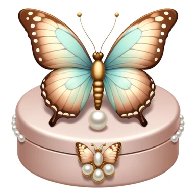 A pastel brown and mocha-colored butterfly resting on a pearl-adorned trinket box.
 sticker