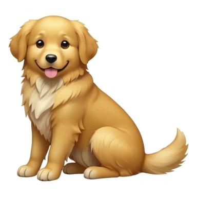 cinematic-[golden retreiver]-realistic-full-body-sitting-emoji,-tail-resting-loosely-beside-its-paws,-head-tilted-dramatically,-scruffy-[golden]-fur,-simplified-yet-realistic-focused-features,-highly-detailed,-glowing-with-an-almost-sarcastic-glow sticker