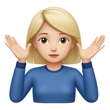 Girl with two hands in front out palms facing upwards and hands in front of her LOWER and her left hand slightly lower than her right hand sticker