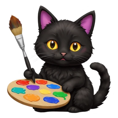 A black cat holding brushes and a colour pallete because he is an artist sticker