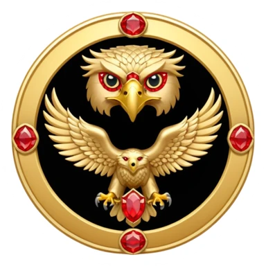 Golden eagle with two heads crest / brosch in a circle with red gems and no background sticker