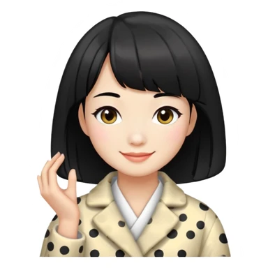 girl with black bob-cut hair, dotted coat, Chinese appearance, smiling, masseuse look sticker