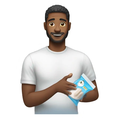 man holding clear ziploc bag with baby powder sticker