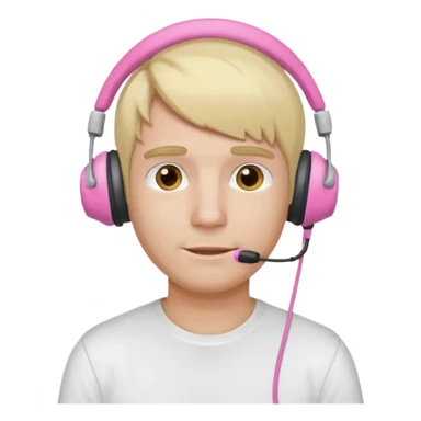 guy with blonde hair, white shirt and pink headset sticker