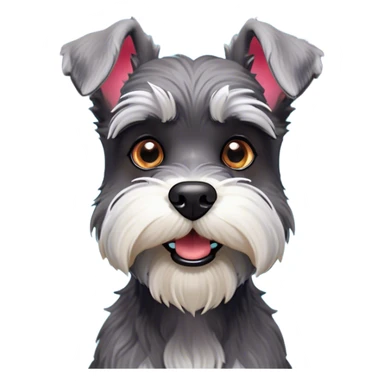 Cinematic Comical Miniature Schnauzer Portrait Emoji, Head tilted dramatically with a comically shocked expression and large, animated eyes, featuring a sharply defined salt-and-pepper fur with exaggerated, humorous eyebrows, simplified yet hilariously detailed, glowing with a bold, playful radiance, high shine, exuding a spirited and cheeky charm, styled with a soft glowing outline, capturing the essence of a Miniature Schnauzer that appears ready to dash into a burst of comic energy! sticker
