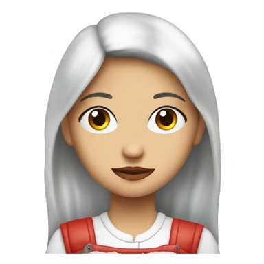 Niña de pelo largo cafe ojos cafe camisa blanca,  que tenga una balaca roja con un moño de piel blanca con pecas en la nariz  sticker