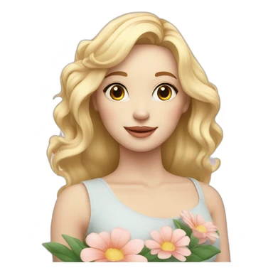 young pretty blond woman with pale skin and flowers  sticker