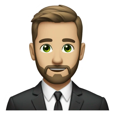 Finance guy, short black hare, green eyes, suit, beard like 3 days, white. crewcut sticker