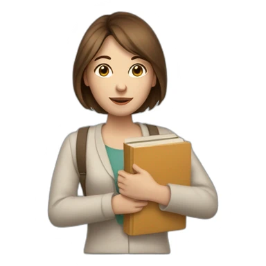 A pale woman with brown straight hair and a pile of books in her arms sticker