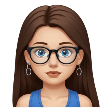 WHITE girl with long brown hair, part going more to the RIGHT side, BLUE eyes, wearing BLACK rectangle plastic frame glasses. SEPTUM nose piercing hoop (at bottom of nose) AND stud nose piercing on right side of nose. Wearing BLACK tank top. sticker
