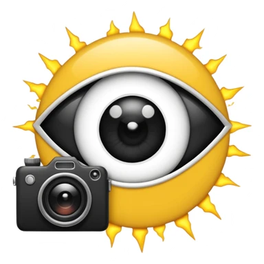 Minimalist emoji-style sticker of a wide open eye with a camera flash bursting into it. High contrast black and white with sharp lines. No gradients.
 sticker