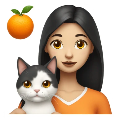 Girl with dark hair and white skin holding orange and white cat   sticker