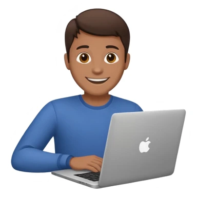 happy man on laptop with brunette skin color sticker