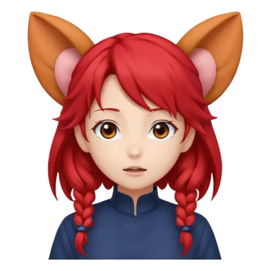cute anime girl with ears, red blowing hair sticker