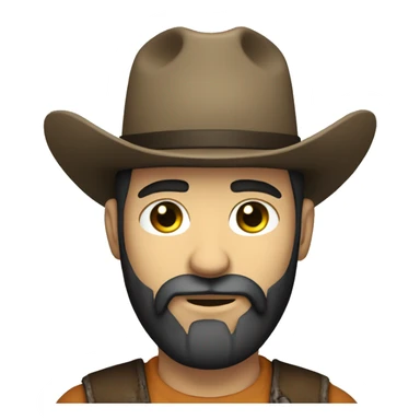 A white man using a cowboy hat and a black beard sticker