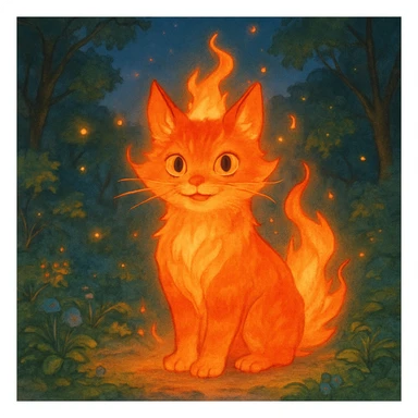 fire cat, ghibli style illustration sticker