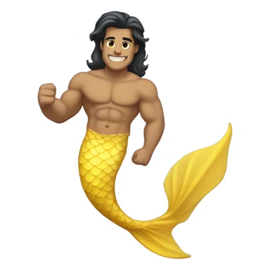 Tan muscular merman with yellow mermaid tail and dark hair sticker