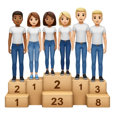 show people on podium in first, second and third place.  The podium should be labled 2, 1, 3.  The middle position should only have the number 1.  the people should be dressed in relaxed clothes like jeans and t-shirts sticker