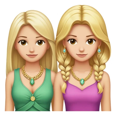 Two girls standing back to back. One girl has hair and clothing made of money, and nice jewelry on, but she is frowning. The other girl has beautiful blonde hair and pretty clothes and is smiling. sticker