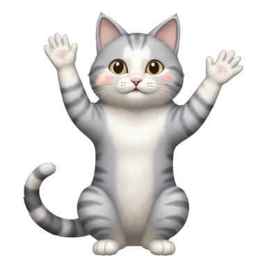 grey and white cat doing a big long stretch reaching up into the air sticker