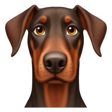 Red and brown Doberman without cropped ears face facing front happy expression  sticker