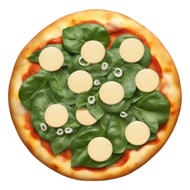 Pizza with mozzarella circles and spinach sticker