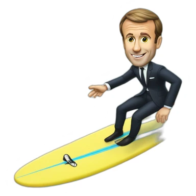 Emmanuel Macron sur un surf sticker