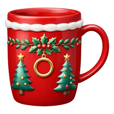 Red Coffee mug with detailed christmas  embellishment sticker