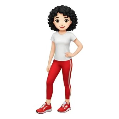 generate a pretty bratz fair skinned girl with curly black hair wearing a white tshirt trekking on a hill with red sneakers on and black leggings.  Put a hill behind her sticker