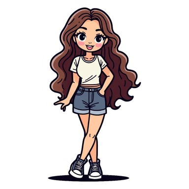 Girly girl with feminine features, long hair, cute outfit sticker