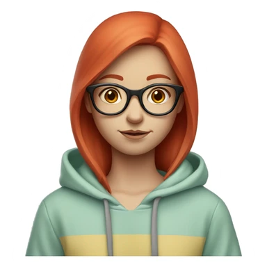 Pale girl with red hair and glasses wearing a Pastel Hoodie with colour block  sticker