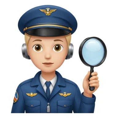 pilot looking through a magnifying glass sticker