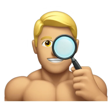 muscular man with see through magnifying glass sticker