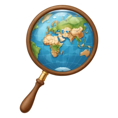 magnifying glass over a globe sticker