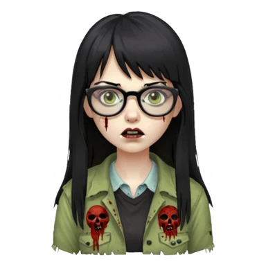  cabelo preto e longo e com franja reta, mulher e zumbi com oculos sticker