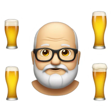 fat old man with beard and without hair, using eye glass, drinking beer sticker