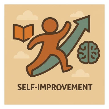 Add a book or brain icon to the self improvement logo. Keep the minimalist style with a stylized arrow and person. Use energetic orange and teal colors. Maintain the energetic and clean look. sticker