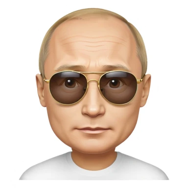 Vladimir Putin, emoji style, photorealistic, cool sunglasses, round face, lifelike skin and features, polished finish, clean background sticker