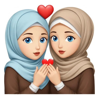 Two Turkish beautiful finish Konya friendly girls blue eyes with hijab and heart dress and Scattering kisses outside  sticker