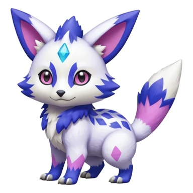 Shiny Patterned Snowy Gorgeous Cute Realistic Beautiful Pretty Elemental White with Violet and Indigo and pink markings Trico-Liepard-Zangoose-Pokémon-Digimon-Fakémon-fusion-hybrid-creature sticker
