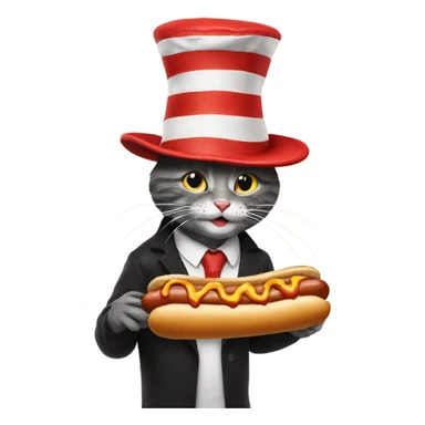The cat in the hat eating a hotdog sticker