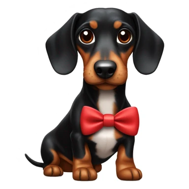 Black and Tan sausage dog with a red bow tie sticker