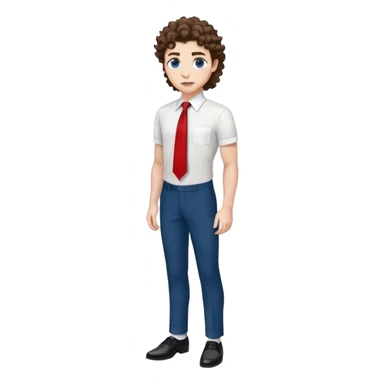 full body white skin curly mullet brown hair white shirt red tie black pants and shoes and greek and blue eyes sticker