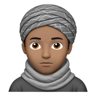 người đàn ông 30 tuổi, da đen, tóc ngắn màu đen, đội khăn kaffiyeh trùm đầu màu xám, biểu cảm buồn ngủ, áo đen, nửa thân treen sticker